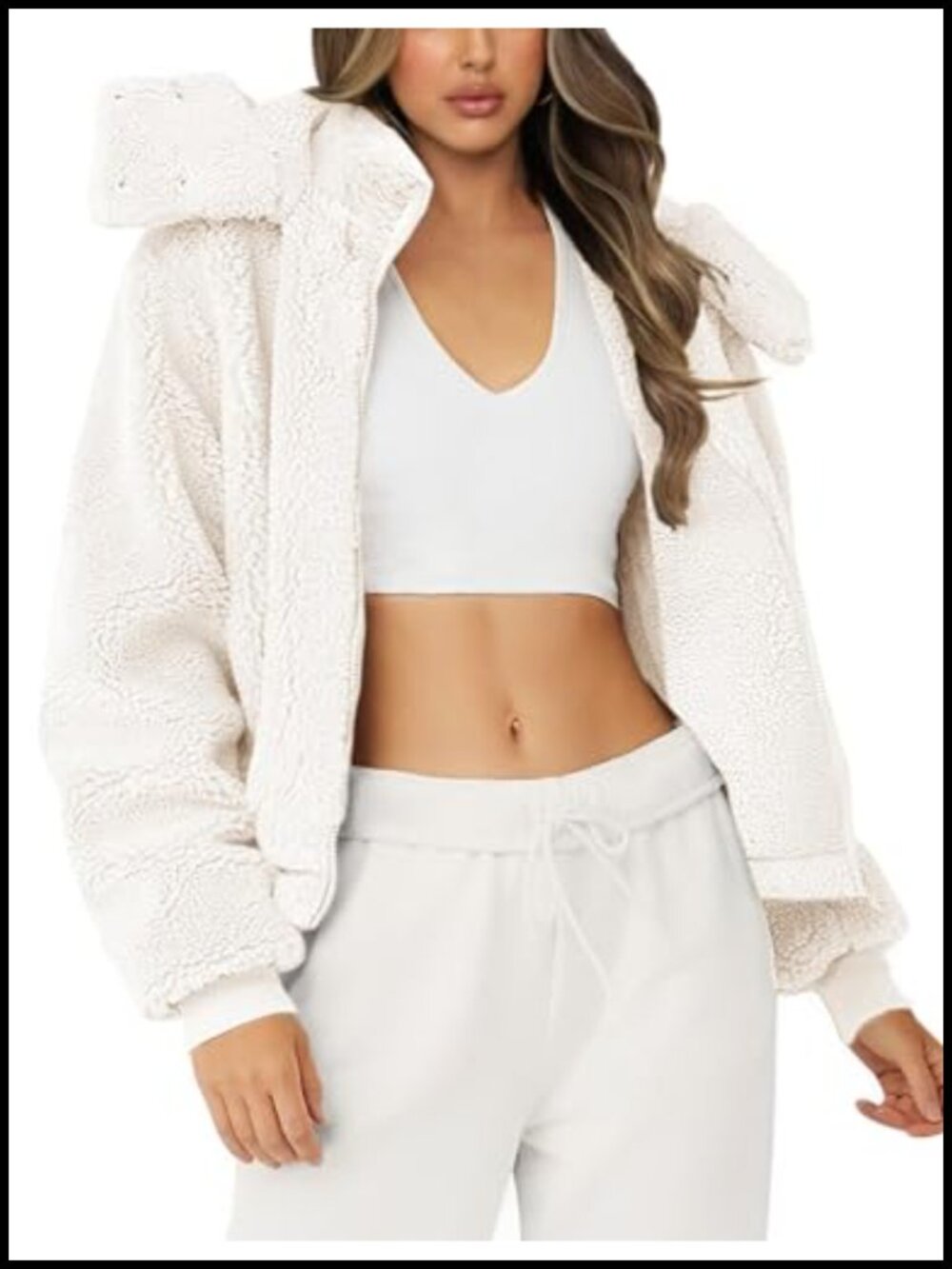 Faux Fur Sherpa Fleece Jacket Full Zip Hooded Warm Winter Coat